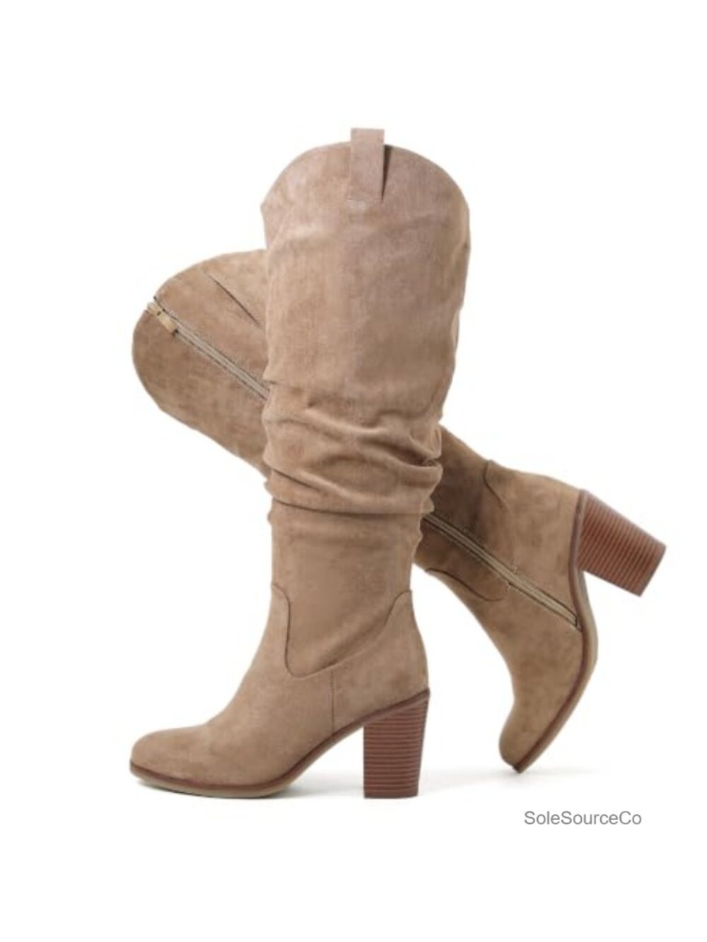 Extra Wide Calf Cowboy Knee High Boots Block Heel Side Zip